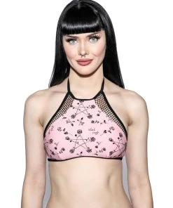 ACDC Pink Pentagram Rose Mesh Swim Top
