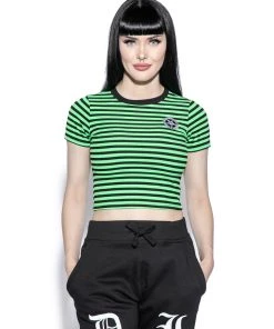 ACDC Womens Believe In Yourself - Green Striped Women's Crop Tee