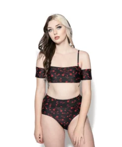 ACDC Pentagram Rose Off The Shoulder Swim Top