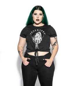 ACDC Devil Hand - Tie Front Crop Tee Womens