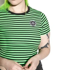ACDC Womens Believe In Yourself - Green Striped Women's Crop Tee
