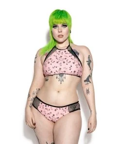 ACDC Pink Pentagram Rose Mesh Swim Top