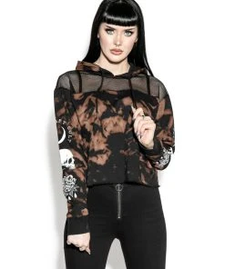 ACDC Womens Spirits Of The Dead - Bleach Wash Mesh Crop Hoodie 8 ACDC Womens Spirits Of The Dead - Bleach Wash Mesh Crop Hoodie