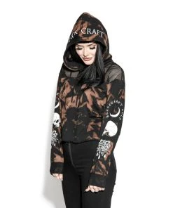 ACDC Womens Spirits Of The Dead - Bleach Wash Mesh Crop Hoodie