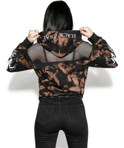 ACDC Womens Spirits Of The Dead - Bleach Wash Mesh Crop Hoodie