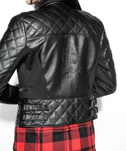 HK East Never Trust Quilted Faux Leather Moto Jacket Womens
