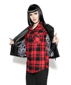 HK East Never Trust Quilted Faux Leather Moto Jacket Womens