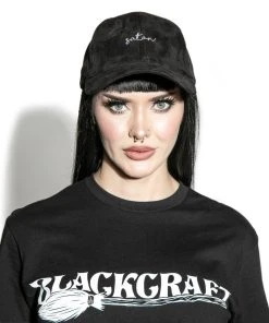 Reach Satan - Black Faux Suede Dad Hat