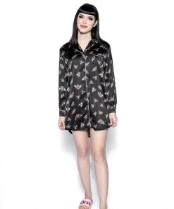 ACDC Pastel Death Moth - Silky Pajama Dress Womens