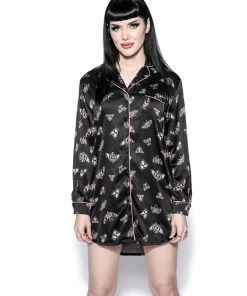 ACDC Pastel Death Moth - Silky Pajama Dress Womens