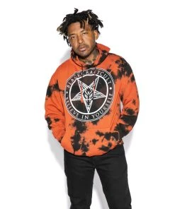 ACDC Believe In Yourself - Orange Lightning Dye Hooded Pullover Mens