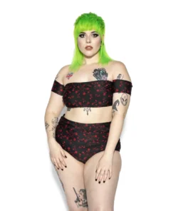 ACDC Pentagram Rose Off The Shoulder Swim Top