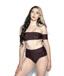 ACDC Pentagram Rose Off The Shoulder Swim Top
