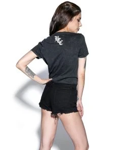 ACDC Devil Hand - Tie Front Crop Tee Womens