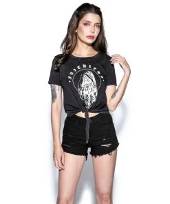 ACDC Devil Hand - Tie Front Crop Tee Womens