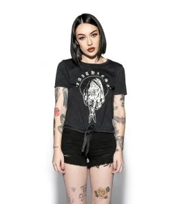 ACDC Devil Hand - Tie Front Crop Tee Womens