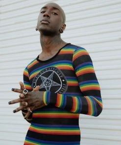 ACDC Believe In Yourself - Rainbow Long Sleeve Mesh Top Mens