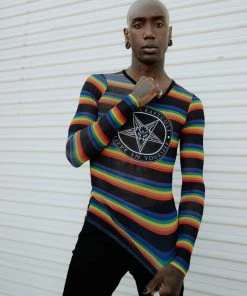 ACDC Believe In Yourself - Rainbow Long Sleeve Mesh Top Mens