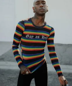 ACDC Mens Gay As Hell - Rainbow Long Sleeve Mesh Top