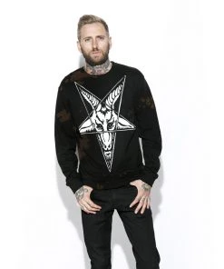 Blackcraft Cult Mens Baphomet - Men's Bleach Wash Crewneck