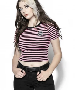 ACDC Believe In Yourself - Pink Striped Women's Crop Tee Womens