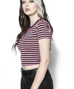 ACDC Believe In Yourself - Pink Striped Women's Crop Tee Womens