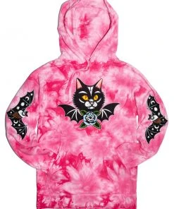 Blackcraft Cult Frickin' Bats - Pink Tie Dye Hooded Pullover Mens