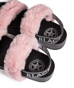 HK East Womens Esme - Pink Staple Faux Fur Slide