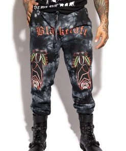 Blackcraft Cult Mens Bat Roost - Black Tie Dye Joggers