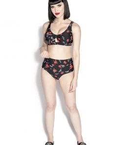 ACDC BC Dark Floral Tie Front Bikini Top