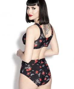ACDC BC Dark Floral Tie Front Bikini Top