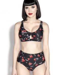 ACDC BC Dark Floral Tie Front Bikini Top