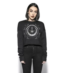Blackcraft Cult Womens Moth Moon Phase - Women's Cropped Crewneck